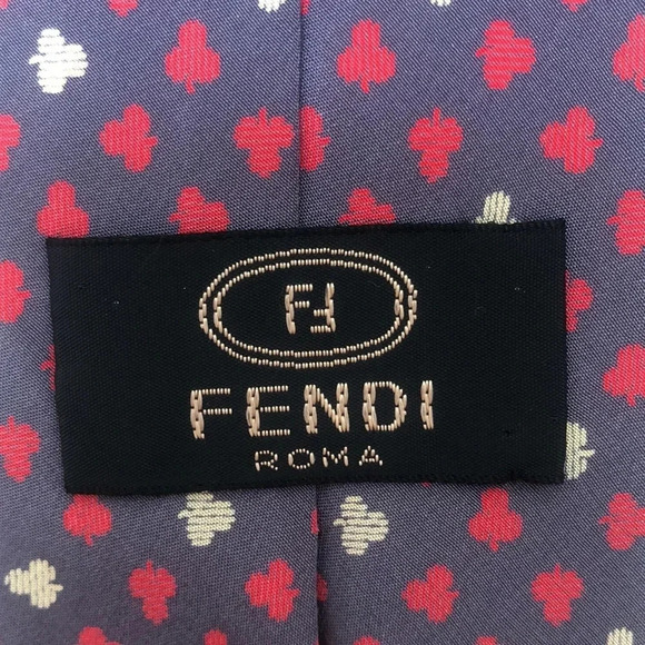 Fendi Roma vintage 100% Silk made in Italy  slim tie, grey red white clubs print - Picture 1 of 9